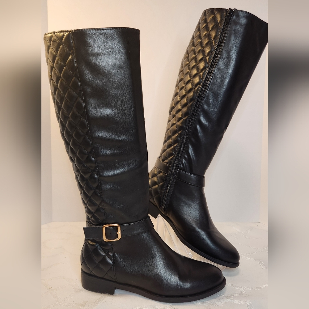 BAMBOO Quilted Black Over the Knee Boots Size 6